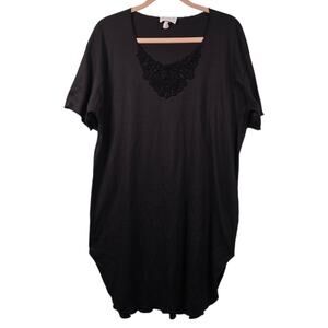 Vtg Hanky Panky Embroidered Nightgown Shirt Dress One Size Black Loungewear